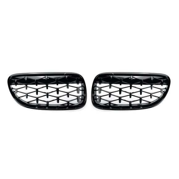 2PCS Front Grill Grille Gloss Black Diamond Meteor For BMW E92 E93 2010-2015 R