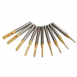 Drillpro 10pcs 0.8-3mm Titanium Coated End Mill Cutter Milling Cutter