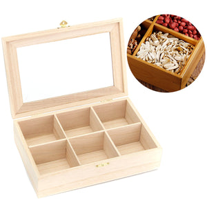 6 Compartments Wooden Tea Bag Box Kitchen Spice Display Storage Chest Essential Oil Container