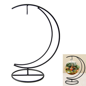 Micro Landscape Moon Shape Iron Holder Suspension Glass Vase Black Rack