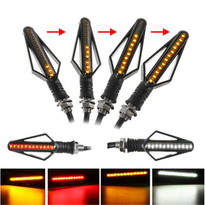 12V 24 LED Motorcycle Flowing Amber Turn Signal Indicator White/Red DRL Brake Lights