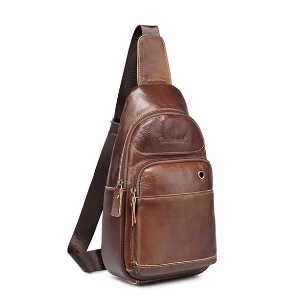 Men Cowhide Genuine Leather Chest Bag Leisure Crossbody Bag Shoulder Bag