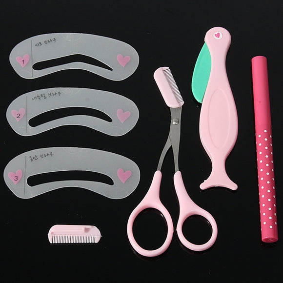 4pcs Eye Makeup Set Eyebrow Shaping Stencils Template Card Pencil Scissor Thrush Card Eyebrow Razor