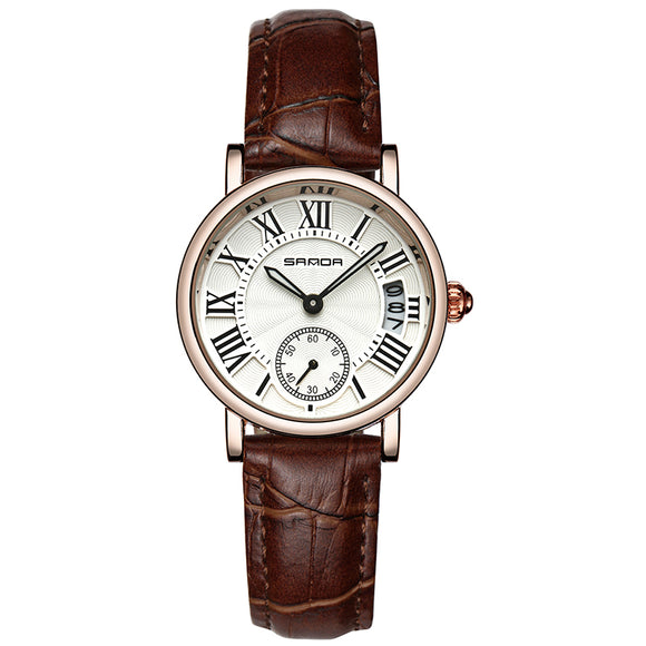 SANDA P206L Casual Style Calendar Women Watch Leather Strap Quartz Watch