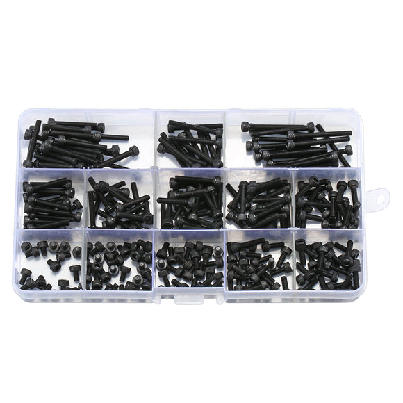 260Pcs M3 12.9 Grade Carbon Steel Hex Socket Cap Head Screw Bolts Assortment Set