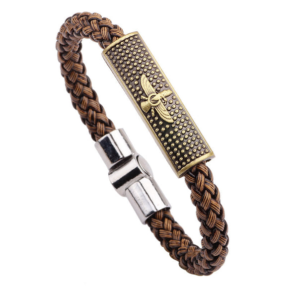 Retro Zinc Alloy Eagle Wax Rope Weaving Wristband Bracelet for Men