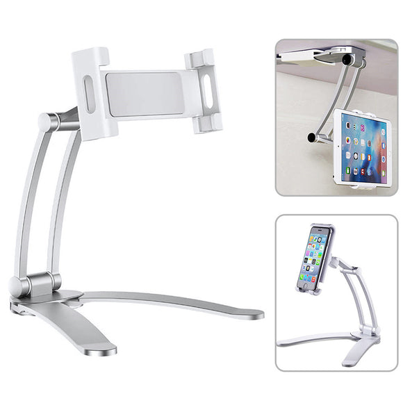 Desktop Pull-Up Phone Tablet Holder Stand 2 in 1 Flexible Lazy Stretch Bracket Adjustable 360 Rotating Mount for Live Bed Kitchen