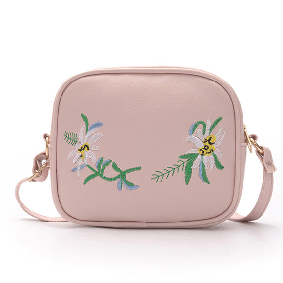 Women PU Leather Floral  Embroidery Casual Mini Shoulder Bag Crossbody Bag