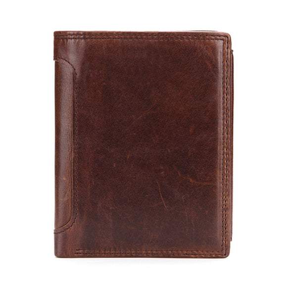 Vintage Genuine Leather Short Zipper Tri-fold Driver License 12 Card Slots Coin Bag Wallet For Men