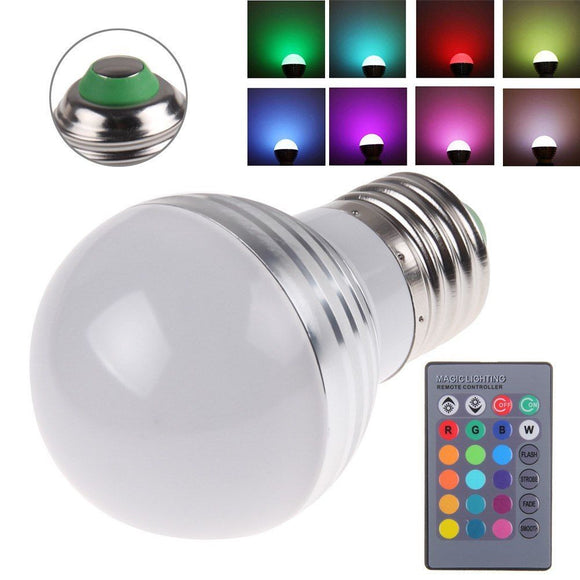 E27 3W RGB IR LED 16 Colors Change Light Lamp Bulb AC 85-265V