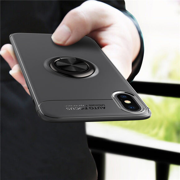 C-KU Protective Case For iPhone XS Max 360 Rotating Ring Grip Kicktand Back Cover