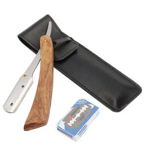 Rosewood Handle Straight Edge Barber Razor Folding Shaving Cutter with 10 Blades