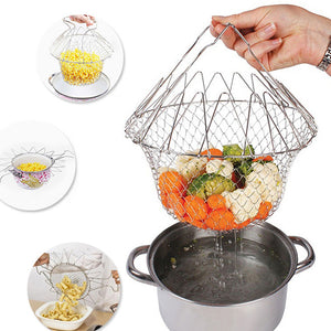 Honana HN-KH03 Foldable Steam Rinse Strain Fry French Chef Basket Mesh Basket Strainer Net