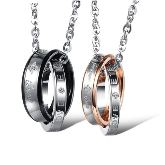 Trendy Zircon Love Cross Rings Titanium Steel Couple Necklace for Men Women