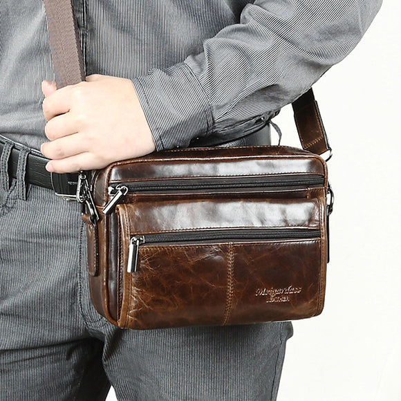 Men Genuine Leather Business Crossbody Bag Shoulder Bag