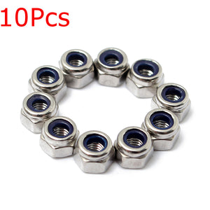 10Pcs M4x0.7 304 Stainless Steel Nylon Screw Lock Hex Nut Right Hand Thread