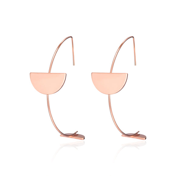 Fashion Simple Style Rose Gold Plated Arc Line Semicircle Charm Earrings Jewelry for Women