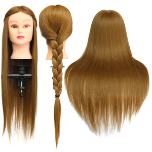 26 Light Brown 30% Human Hair Training Mannequin Head Model Hairdressing Makeup Practice with Clamp"