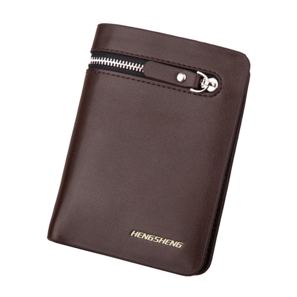 Genuine Leather Men High Grade Zipper Pure Color Multifunctional Short Wallet