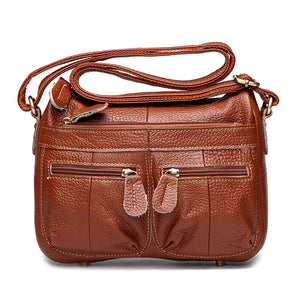 Women Genuine Leather Front Zipper Pockets Cowhide Shoulder Bags Retro Crossbody Bags Messenger Bags