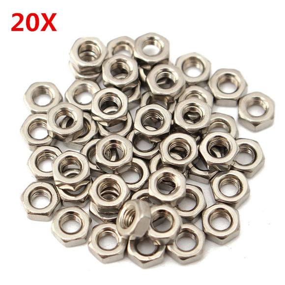 20Pcs M3 Stainless Steel Metric Coarse Pitch Screw Thread Hexagon Full Nuts