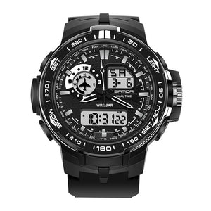 SANDA 737 Fashion Men Dual Display Watch PU Resin Strap Multifunction Sport Watch