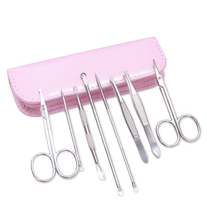 8pcs Multipurpose Blackhead Extractor Tools Kit Pimples Acne Splinter Remover Tweezers with Bag