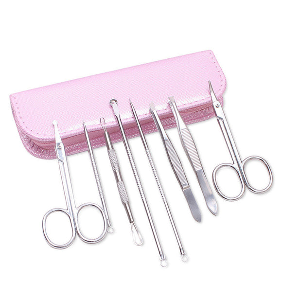 8pcs Multipurpose Blackhead Extractor Tools Kit Pimples Acne Splinter Remover Tweezers with Bag