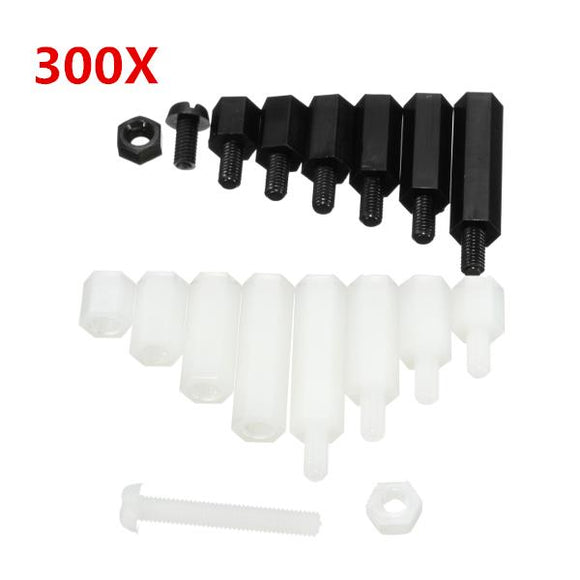 Suleve M3NH6 M3 Nylon Screw White/Black Hex Screw Nut Nylon Pcb Standoff Assortment Kit 300pcs