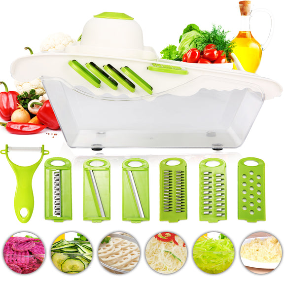 Godmorn Slicer Vegetable Cutter Grater Slicing Tool with 6 Interchangable Stainl