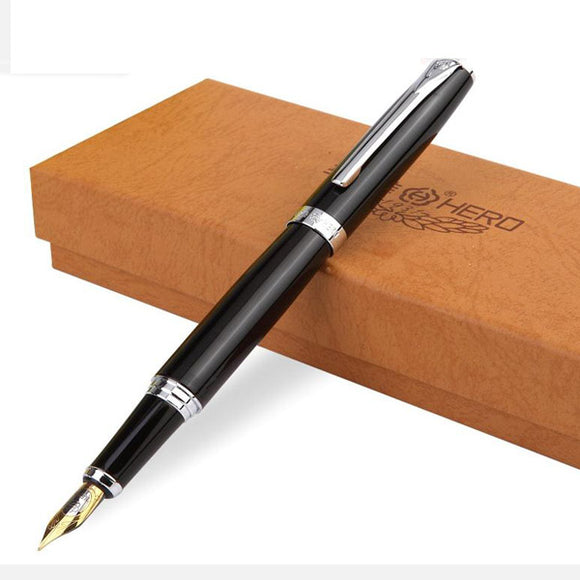 HERO 382 Black Bright Gold Clad Iridium Fountain Pen For Business Office