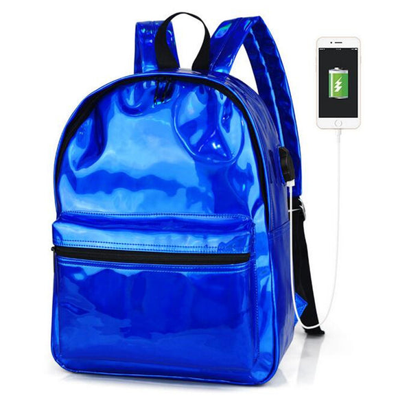 USB PU Backpack Waterproof 14 Inch Laptop School Bag Camping Travel Pack Shoulder Bag Handbag