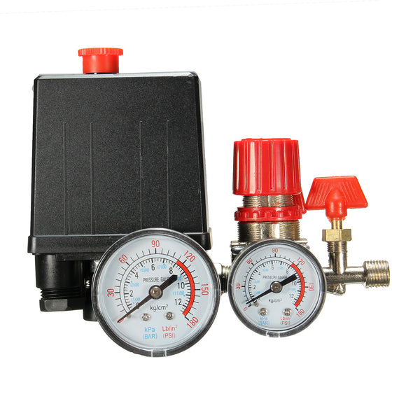 180PSI Air Compressor Pressure Valve Switch Manifold Relief Gauges Regulator Set