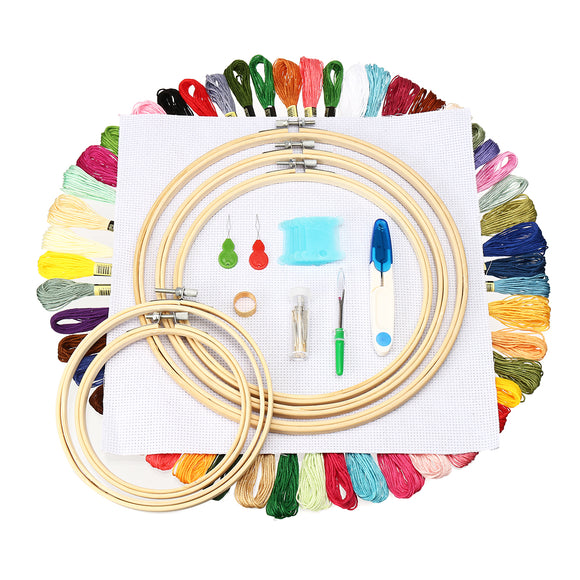 Handcraft Cross Stitch Kit Embroidery Starter Sew Needle Round Hoop Frame Sewing Tools