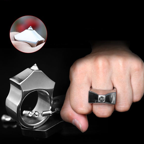 Tungsten Steel Self Defense Supplies Ring Women Men Safety Survival Finger Ring with Chain  Tool