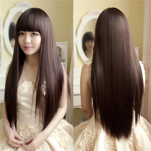 Charming Fluffy Straight Wig High-Temperature Fiber Natural Long Hair Full Wigs Party 3 Colors Cute