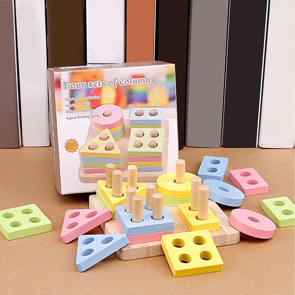 Four Sets Baby Wooden Shape Toys Paired Cognitive Preschool Learning Math Toys