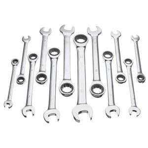 12Pcs 45# Steel CRV Reversible Combination Ratcheting Wrench Spanner Set