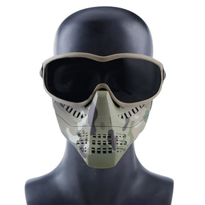 Wosport Tactical Glasses+Half Face Mask Removable Outdoor CS Military Protective Mask