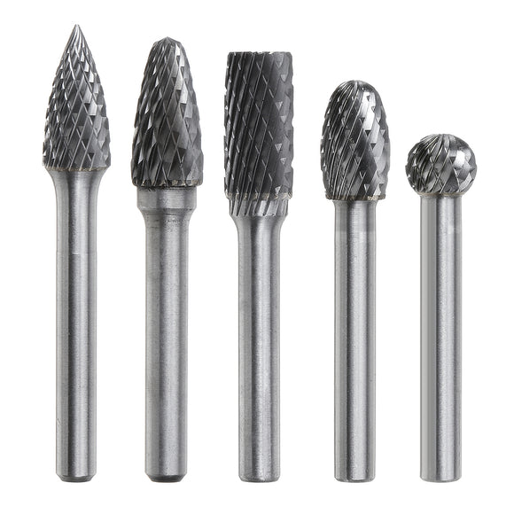 5 Types 6mm Shank Tungsten Carbide Burrs 50.35-60.65mm Rotary File Grinding Head Abrasive Tool