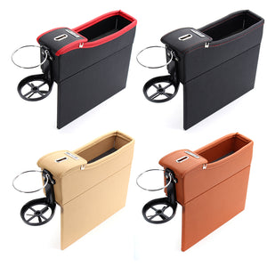 1 Pcs Black PU Car Auto Seat Storage Box Catcher Gap Filler Coin Collector Cup Holder