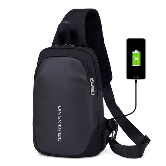 Men Nylon Leisure Waterproof Chest Bag Large Capacity Crossbody Bag With USB Charging