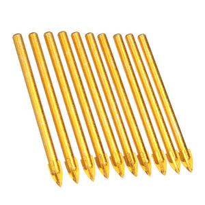 10Pcs 6mm Titanium Ceramic Tile Glass Drill Bit 4.5mm Shank Cross Spear Drill Bit