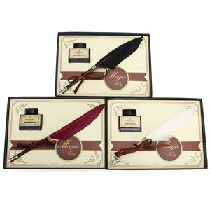 Retro Vintage Swan Feather Quill Metal Nib Brown Dip Pen Writing Ink Set Gift