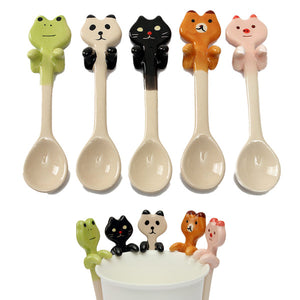 Cute Cartoon Animal Ceramic Hanging Coffee Scoop Milk Tea Soup Spoon Tableware Decor