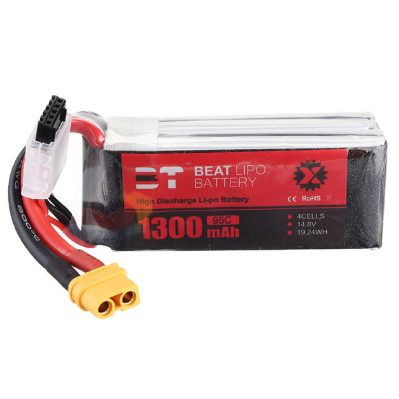 BT 14.8V 1300mAh 95C 4S Lipo Battery XT60 Plug for FPV RC Drone