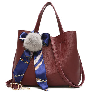 Bucket Bag Handbag Messenger Bag Portable Shoulder Bag Fur Ball Scarf Bag For Women