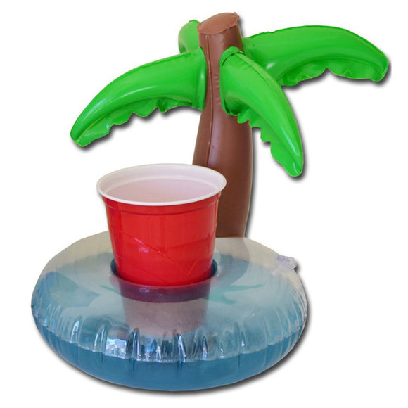 IPRee Inflatable Mini Cute Plamtrees Drink Can Holder Floating Swimming Pool Bath Beach Water Toys