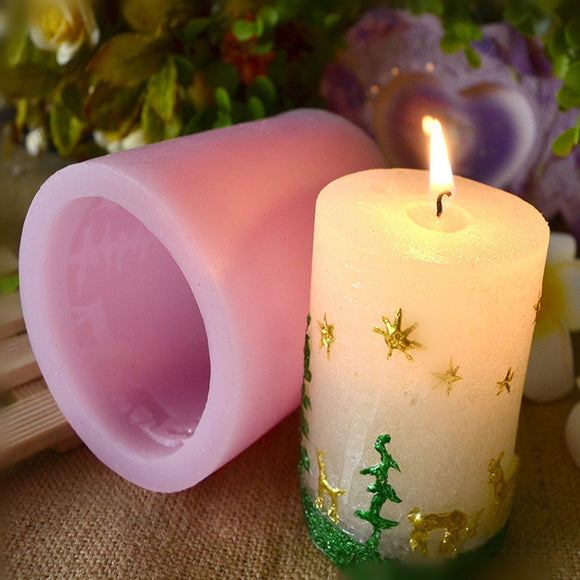 Silicone Christmas Cylindrical Shape Candle Mold Decoration Fondant Cake Chocolate Jelly Baking Mold