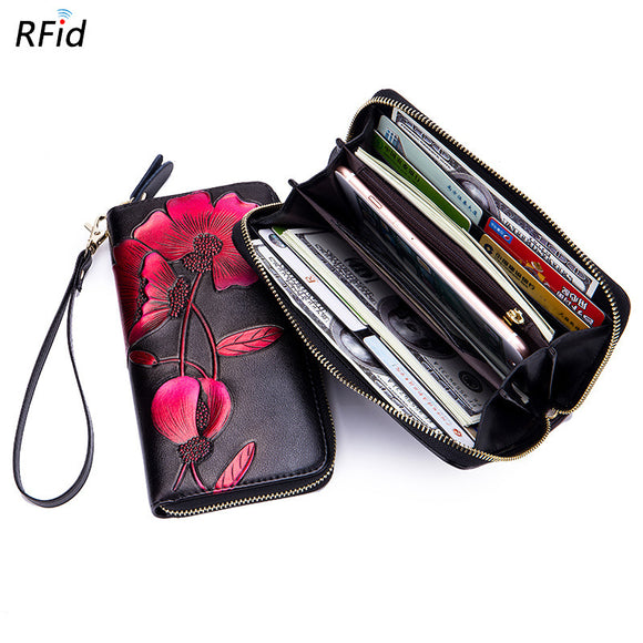 Brenice Women RFID Blocking Bohemian Floral Clutch Bag 8 Card Slots Coin Purse Long Wallet